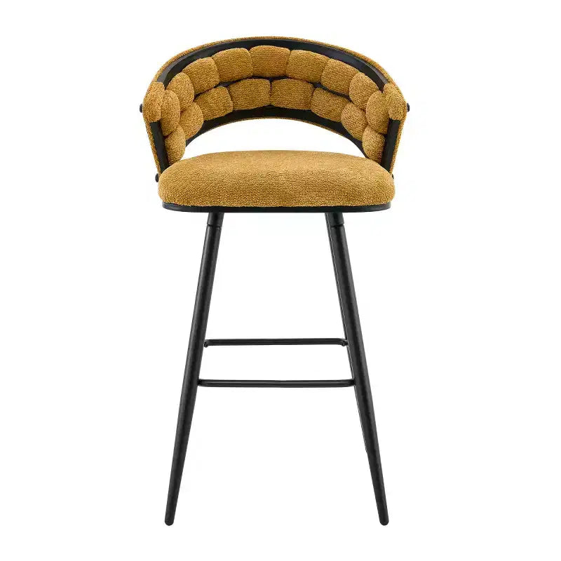 Ensemble de 2 tabourets de bar modernes rembourrés avec dossier incurvé, hauteur d'assise de 73,6 cm, pieds en fer noir pour îlot de cuisine ou bar à la maison