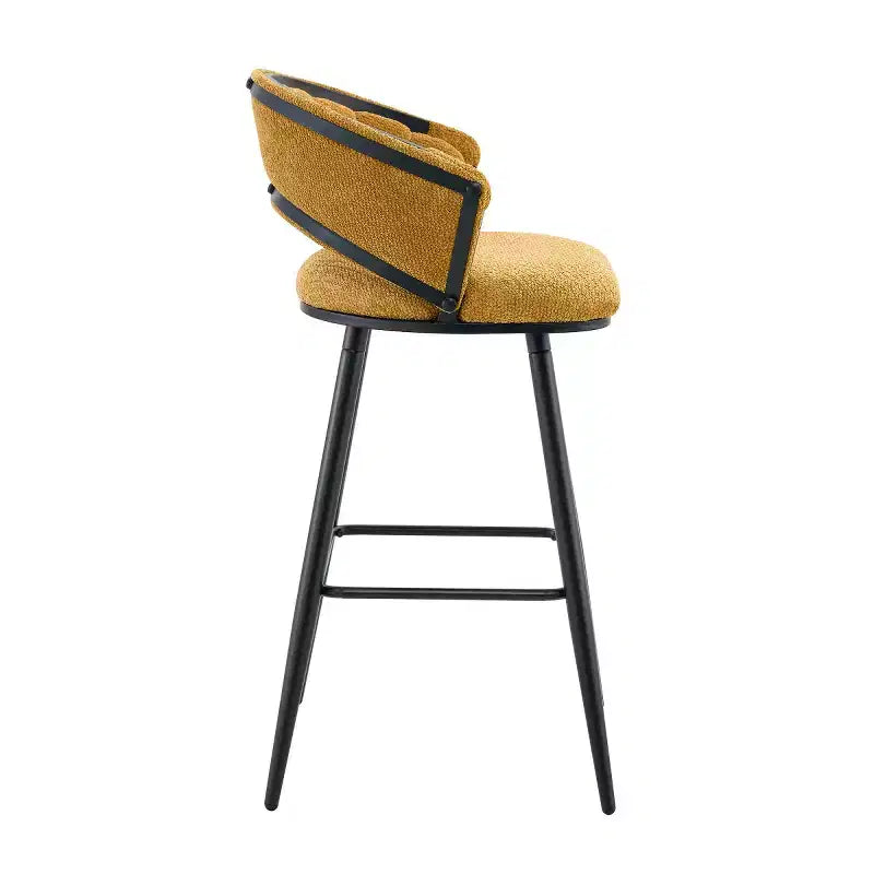 Ensemble de 2 tabourets de bar modernes rembourrés avec dossier incurvé, hauteur d'assise de 73,6 cm, pieds en fer noir pour îlot de cuisine ou bar à la maison