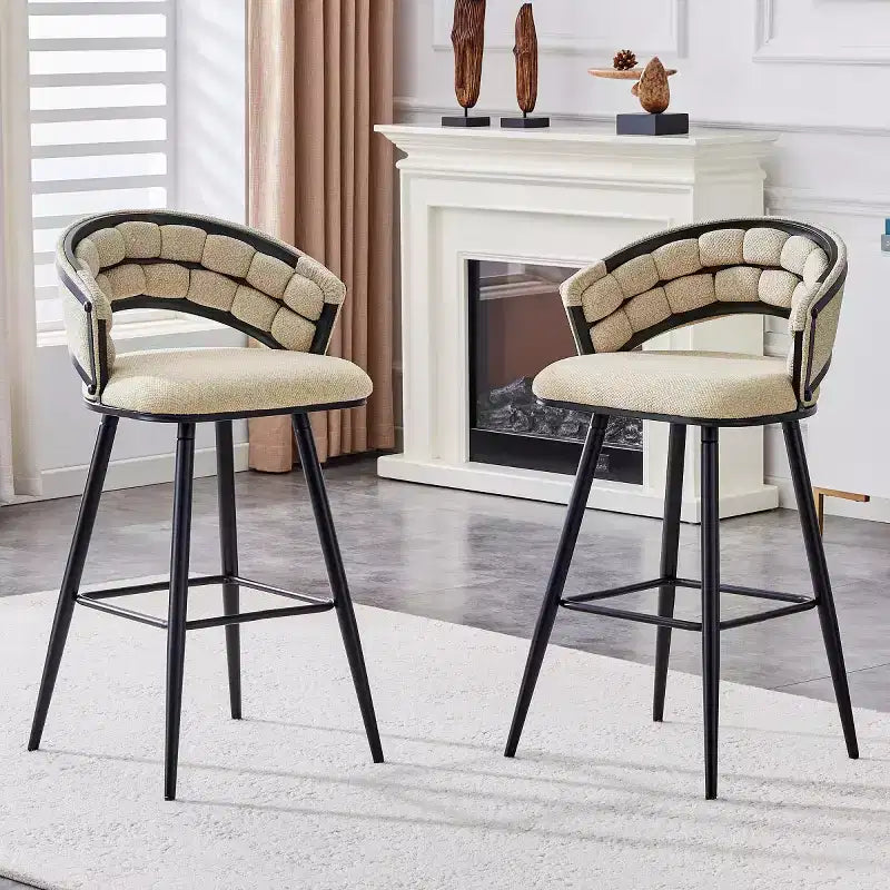 Ensemble de 2 tabourets de bar modernes rembourrés avec dossier incurvé, hauteur d'assise de 73,6 cm, pieds en fer noir pour îlot de cuisine ou bar à la maison