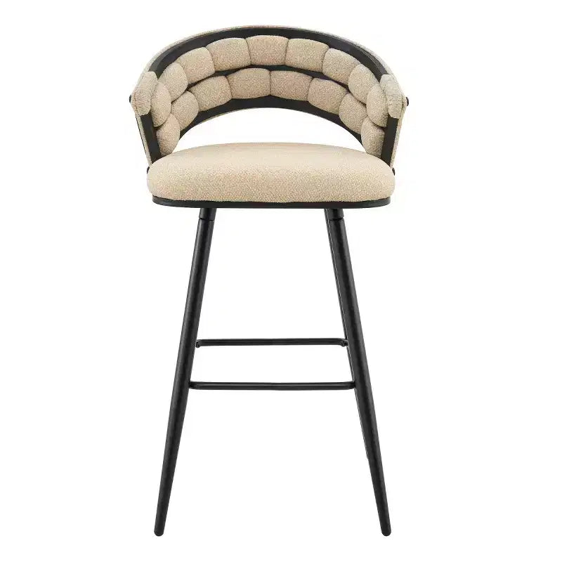 Ensemble de 2 tabourets de bar modernes rembourrés avec dossier incurvé, hauteur d'assise de 73,6 cm, pieds en fer noir pour îlot de cuisine ou bar à la maison