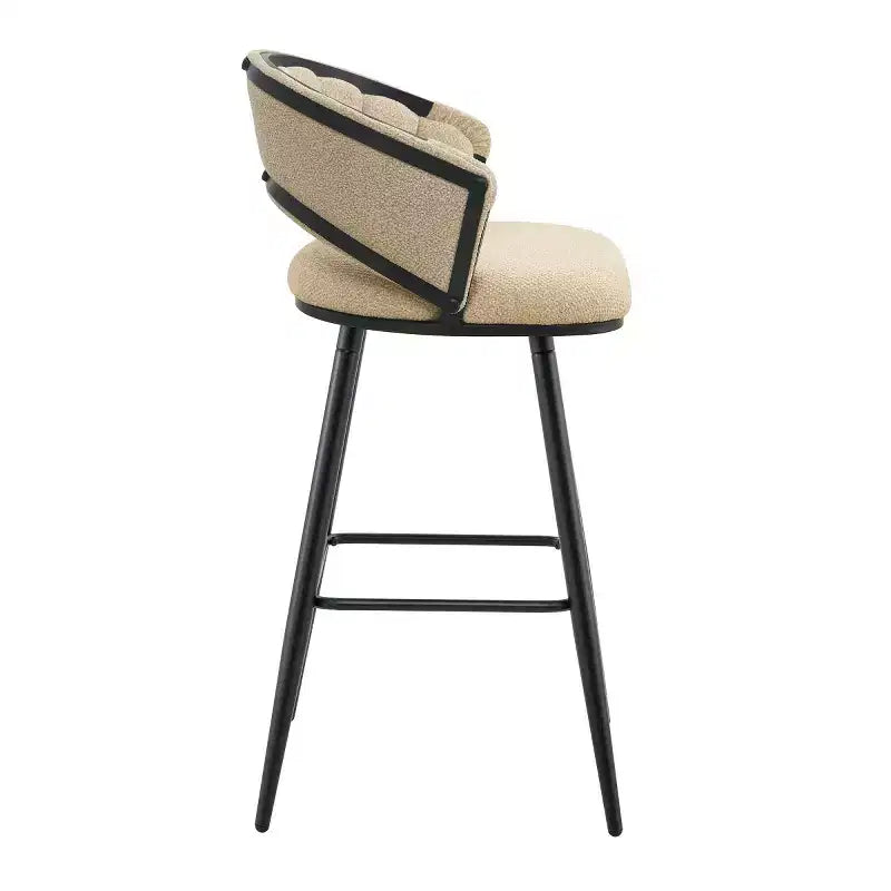 Ensemble de 2 tabourets de bar modernes rembourrés avec dossier incurvé, hauteur d'assise de 73,6 cm, pieds en fer noir pour îlot de cuisine ou bar à la maison