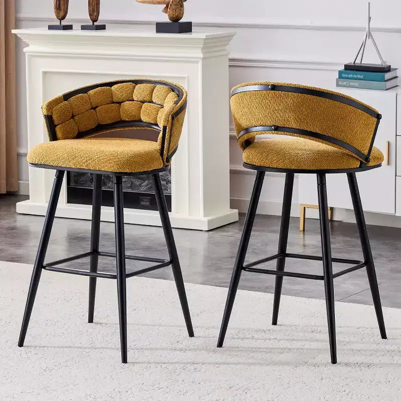 Ensemble de 2 tabourets de bar modernes rembourrés avec dossier incurvé, hauteur d'assise de 73,6 cm, pieds en fer noir pour îlot de cuisine ou bar à la maison
