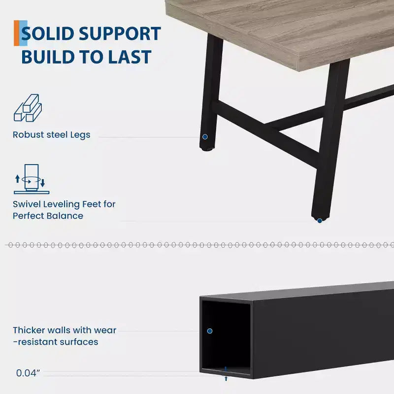 Table de salle à manger industrielle 70,87 po pour 6 à 8 personnes, longue table de cuisine en bois avec cadre métallique robuste et finition noire, sièges 6 comptoir rectangulaire