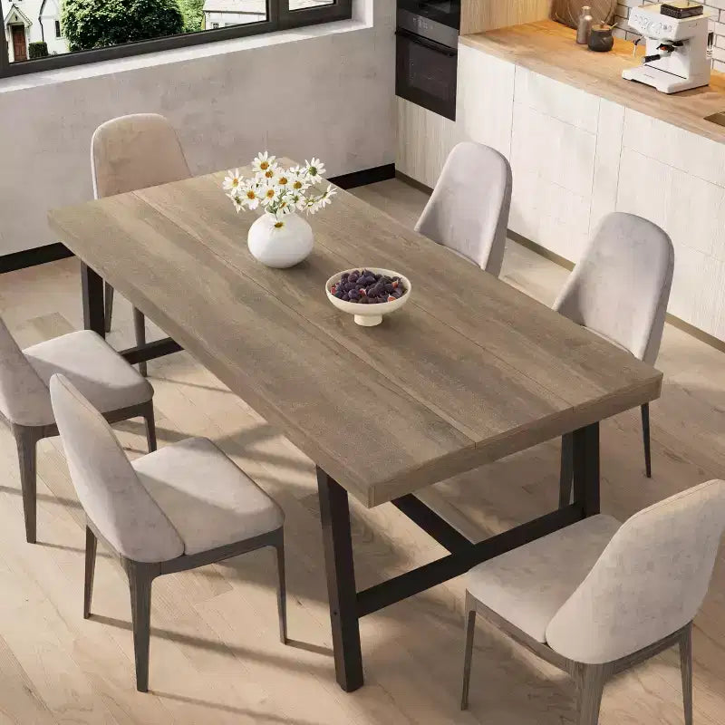 Table de salle à manger industrielle 70,87 po pour 6 à 8 personnes, longue table de cuisine en bois avec cadre métallique robuste et finition noire, sièges 6 comptoir rectangulaire