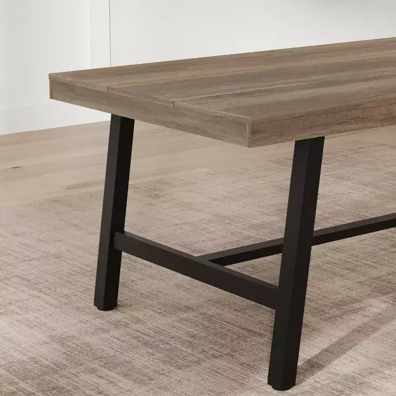 Table de salle à manger industrielle 70,87 po pour 6 à 8 personnes, longue table de cuisine en bois avec cadre métallique robuste et finition noire, sièges 6 comptoir rectangulaire