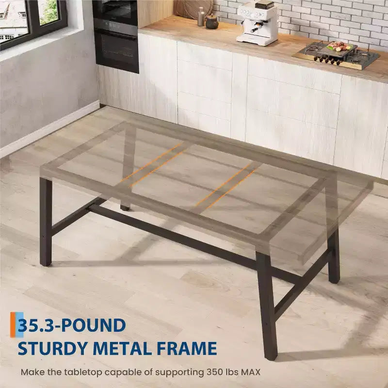 Table de salle à manger industrielle 70,87 po pour 6 à 8 personnes, longue table de cuisine en bois avec cadre métallique robuste et finition noire, sièges 6 comptoir rectangulaire