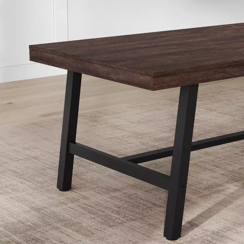 Table de salle à manger industrielle 70,87 po pour 6 à 8 personnes, longue table de cuisine en bois avec cadre métallique robuste et finition noire, sièges 6 comptoir rectangulaire