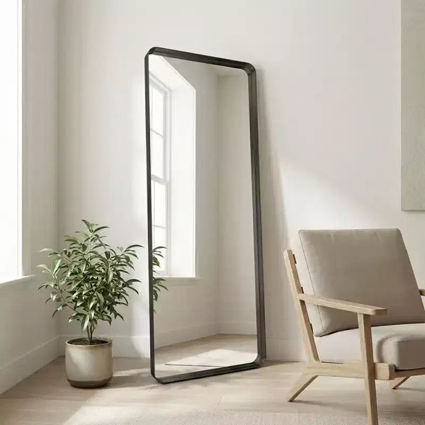 Likepay Full-Length Large Black Metal Floor Mirror with Rounded Corners, Modern Minimalist Design