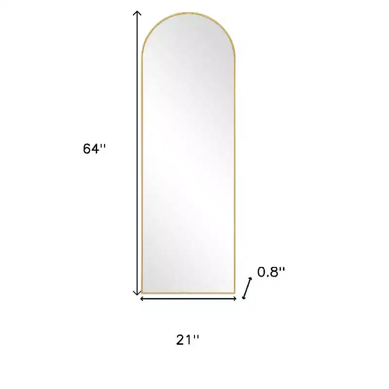 Miroir sur pied autonome encadré, arche en métal doré
