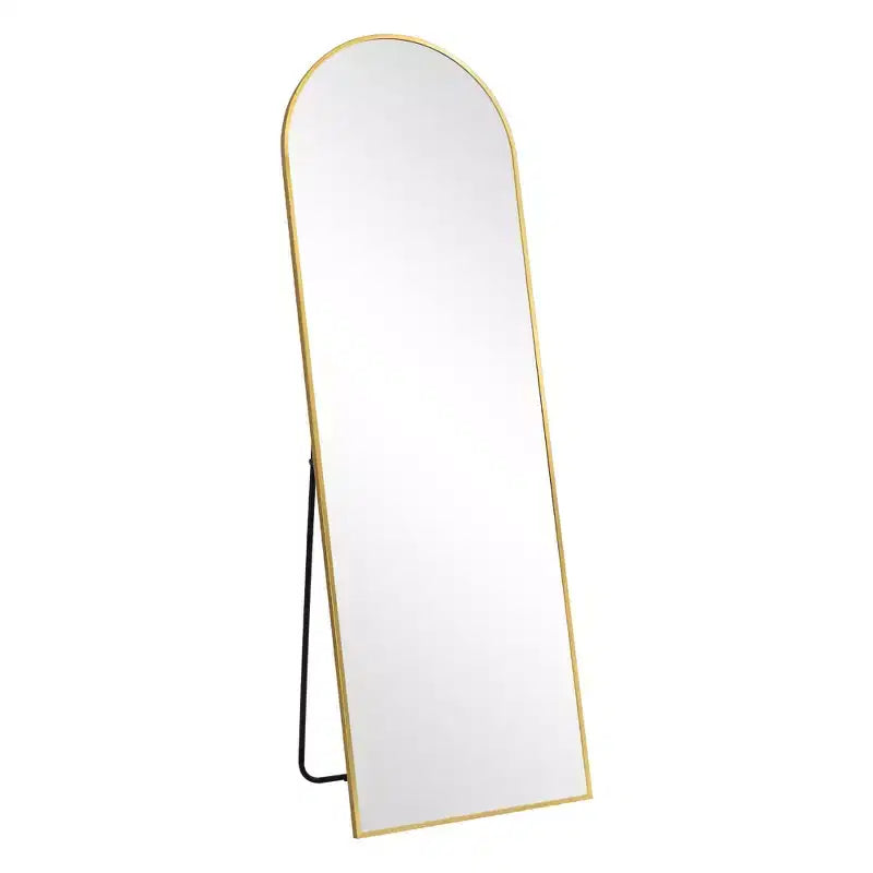 Miroir sur pied autonome encadré, arche en métal doré