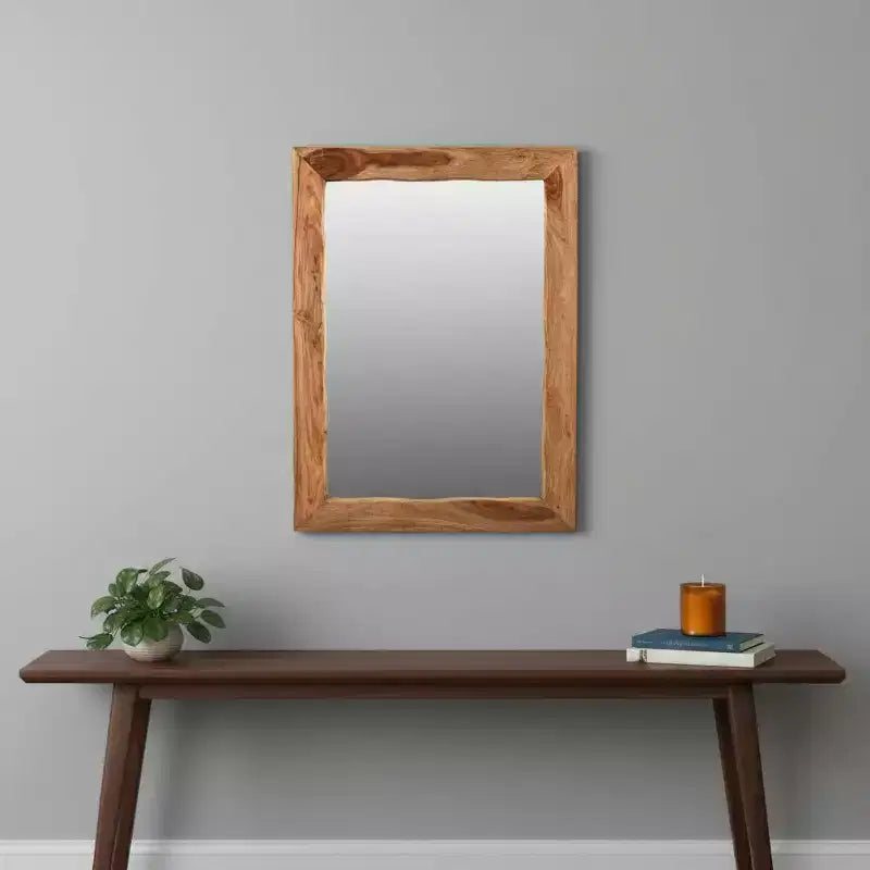 Miroir d'appoint encadré en bois massif marron à bord naturel