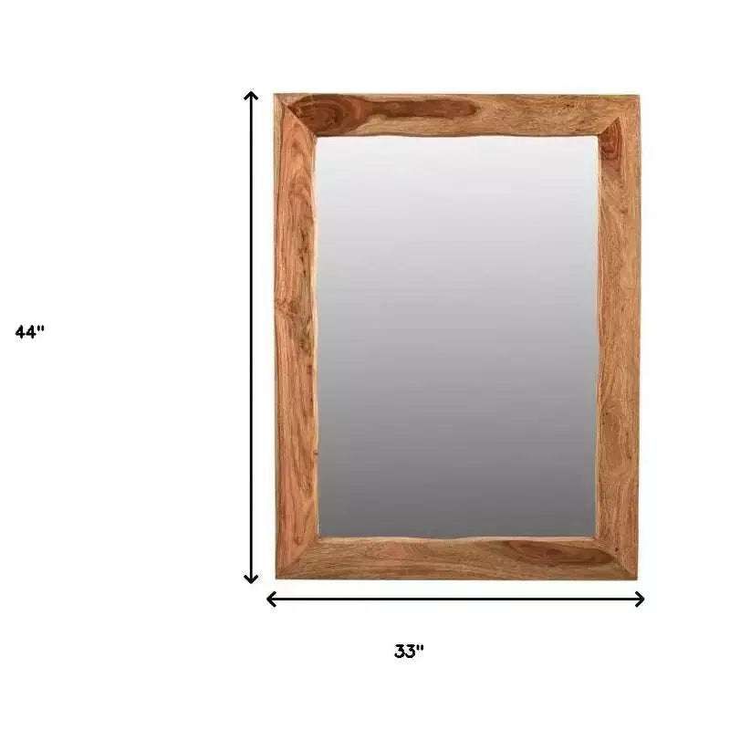 Miroir d'appoint encadré en bois massif marron à bord naturel