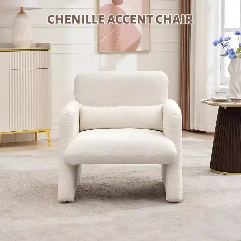 Fauteuil d'appoint avec accoudoirs, Fauteuil de salon moderne en tissu chenille, Fauteuil rembourré, Canapé simple de loisirs pour chambre à coucher, bureau, appartement