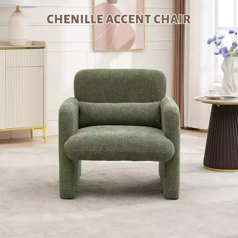 Fauteuil d'appoint avec accoudoirs, Fauteuil de salon moderne en tissu chenille, Fauteuil rembourré, Canapé simple de loisirs pour chambre à coucher, bureau, appartement