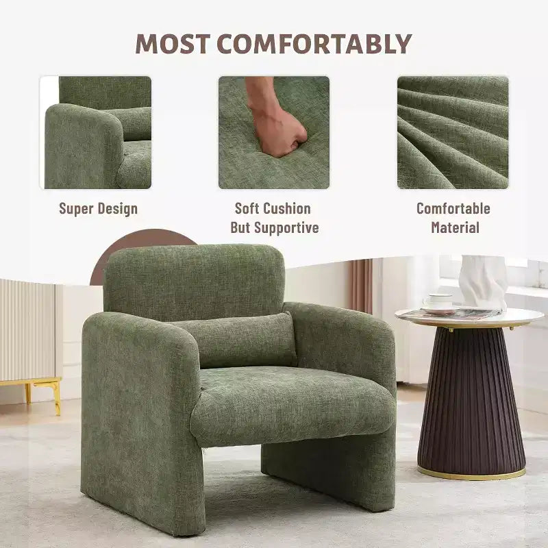 Fauteuil d'appoint avec accoudoirs, Fauteuil de salon moderne en tissu chenille, Fauteuil rembourré, Canapé simple de loisirs pour chambre à coucher, bureau, appartement