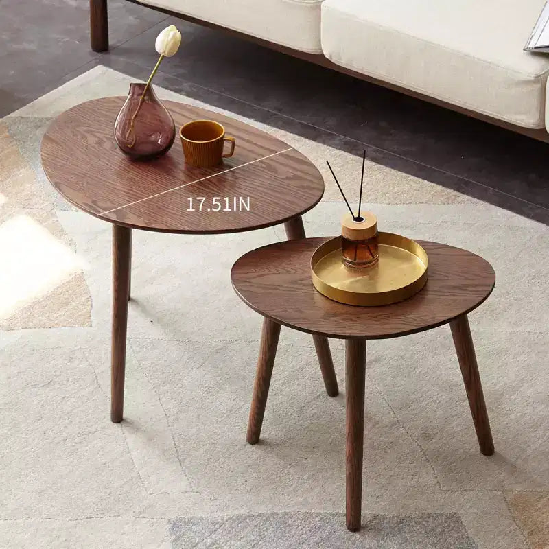 Table d'appoint en chêne massif, Table basse moderne du milieu du siècle en forme de galet, Bureau sans formaldéhyde pour salon/bureau (noyer)