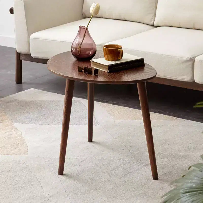 Table d'appoint en chêne massif, Table basse moderne du milieu du siècle en forme de galet, Bureau sans formaldéhyde pour salon/bureau (noyer)
