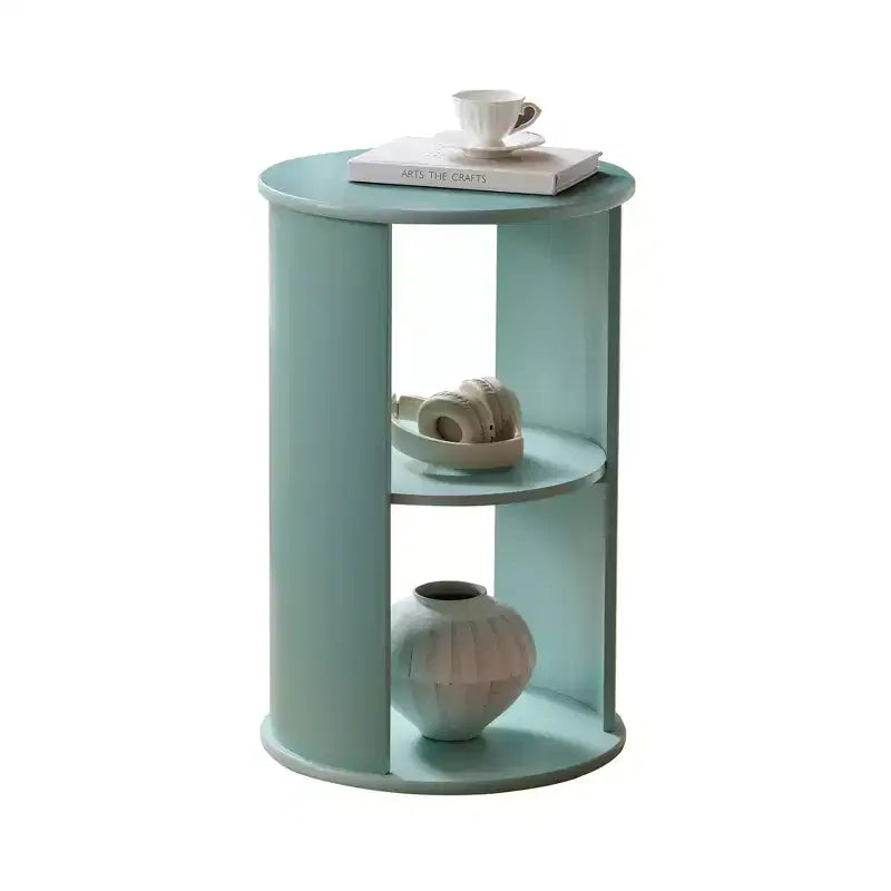 Table d'appoint ronde avec étagères de rangement ouvertes, table d'appoint contemporaine en bois pour salon