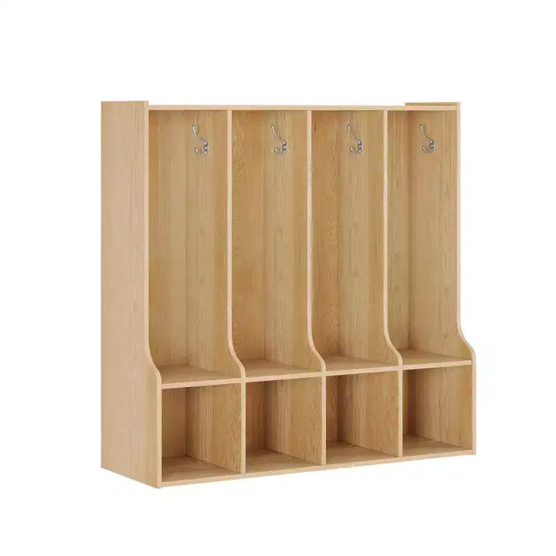 Vestiaire de salle de classe à 4 sections avec 8 crochets et 4 casiers, organisateur de rangement polyvalent pour la maison, l'école, la crèche, la maternelle