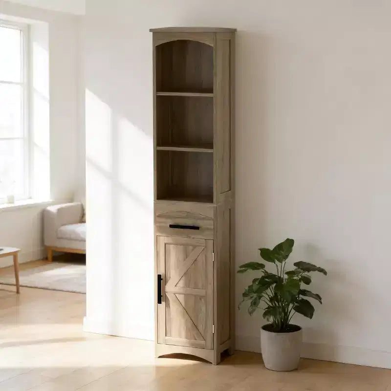 GDFStudio Brookhaven Farmhouse Tall Slim Bathroom Storage Cabinet