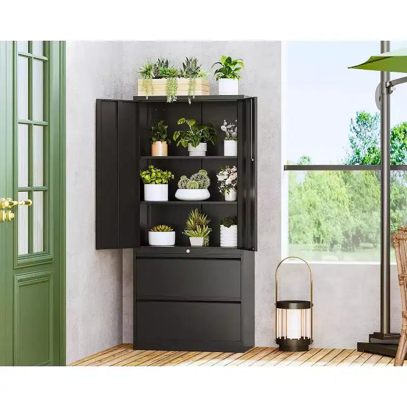 Classeur pour bureau à domicile Rangement métallique de 1 - avec étagères réglables Serrure 2 tiroirs