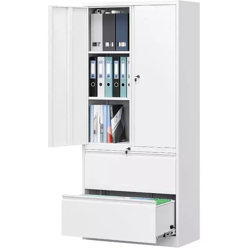 Classeur pour bureau à domicile Rangement métallique de 1 - avec étagères réglables Serrure 2 tiroirs