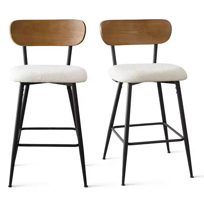 Ensemble de 2 tabourets de bar hauteur comptoir Mid-Century Modern, 2 chaises de cuisine en bouclette blanche de 27 po avec dossier en bois de frêne