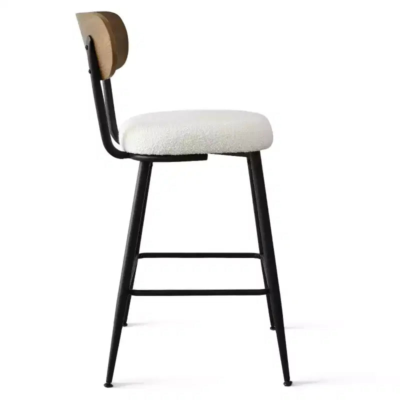 Ensemble de 2 tabourets de bar hauteur comptoir Mid-Century Modern, 2 chaises de cuisine en bouclette blanche de 27 po avec dossier en bois de frêne