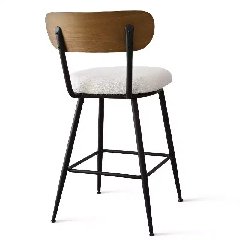 Ensemble de 2 tabourets de bar hauteur comptoir Mid-Century Modern, 2 chaises de cuisine en bouclette blanche de 27 po avec dossier en bois de frêne