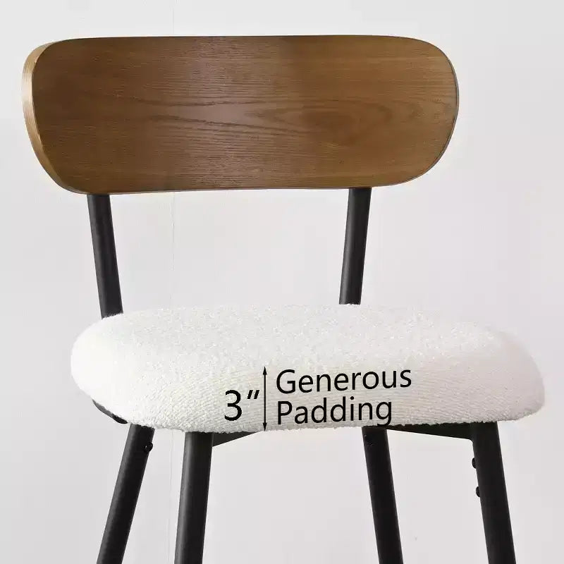 Ensemble de 2 tabourets de bar hauteur comptoir Mid-Century Modern, 2 chaises de cuisine en bouclette blanche de 27 po avec dossier en bois de frêne