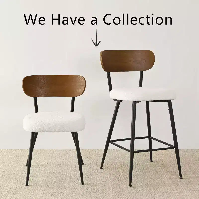 Ensemble de 2 tabourets de bar hauteur comptoir Mid-Century Modern, 2 chaises de cuisine en bouclette blanche de 27 po avec dossier en bois de frêne