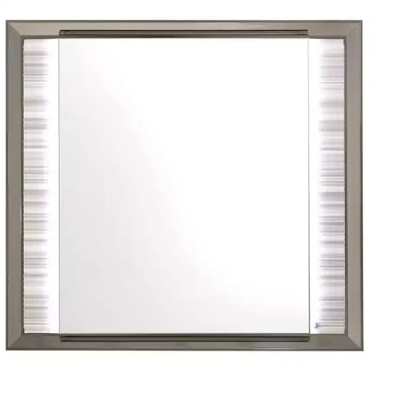 HomeRoots 38 White And Silver Wood Lighted Dresser Mount Framed Mirror