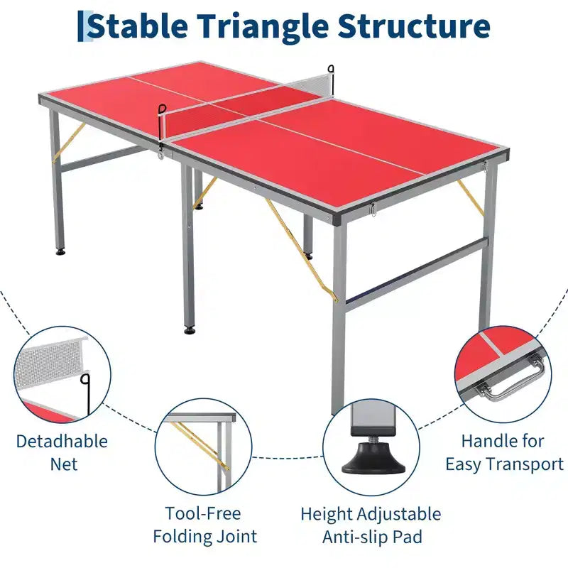Table de ping-pong portable 180x90 cm pour l'intérieur et l'extérieur - Comprend un filet, 2 raquettes et 3 balles - Table de jeu professionnelle pour adultes et adolescents