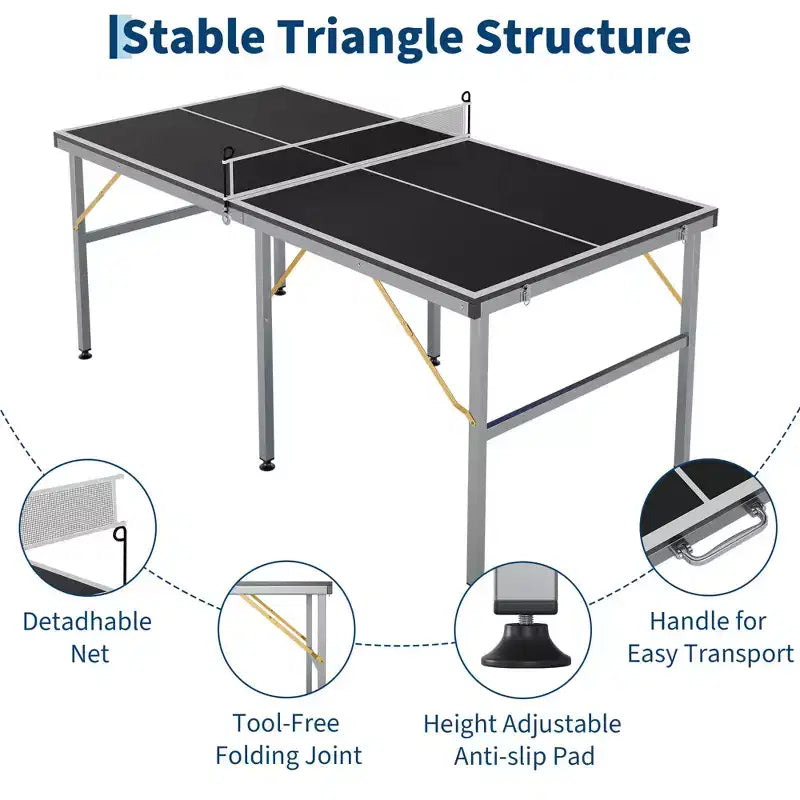 Table de ping-pong portable 180x90 cm pour l'intérieur et l'extérieur - Comprend un filet, 2 raquettes et 3 balles - Table de jeu professionnelle pour adultes et adolescents