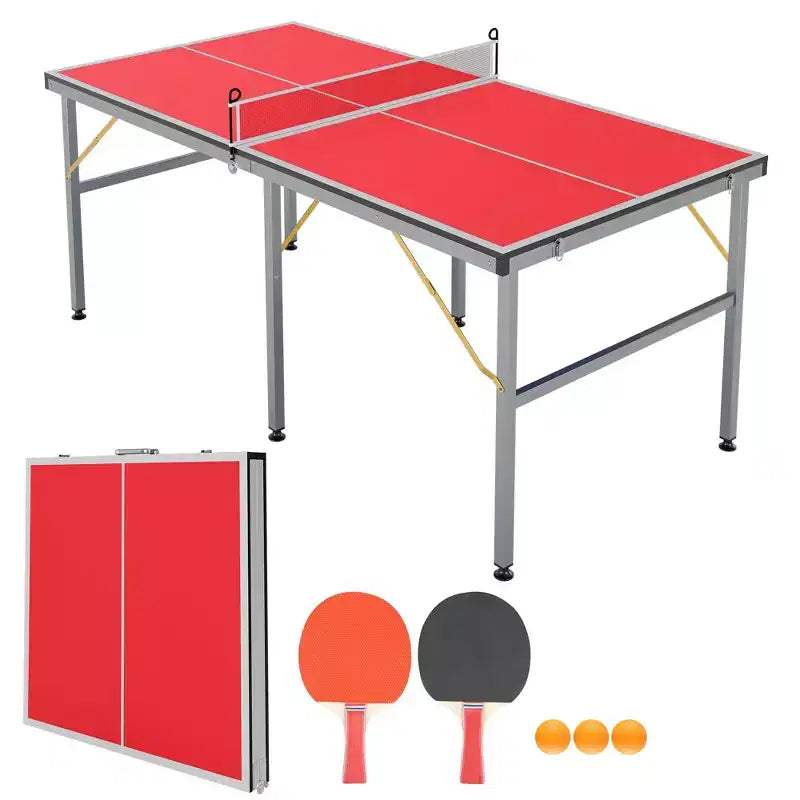 Table de ping-pong portable 180x90 cm pour l'intérieur et l'extérieur - Comprend un filet, 2 raquettes et 3 balles - Table de jeu professionnelle pour adultes et adolescents