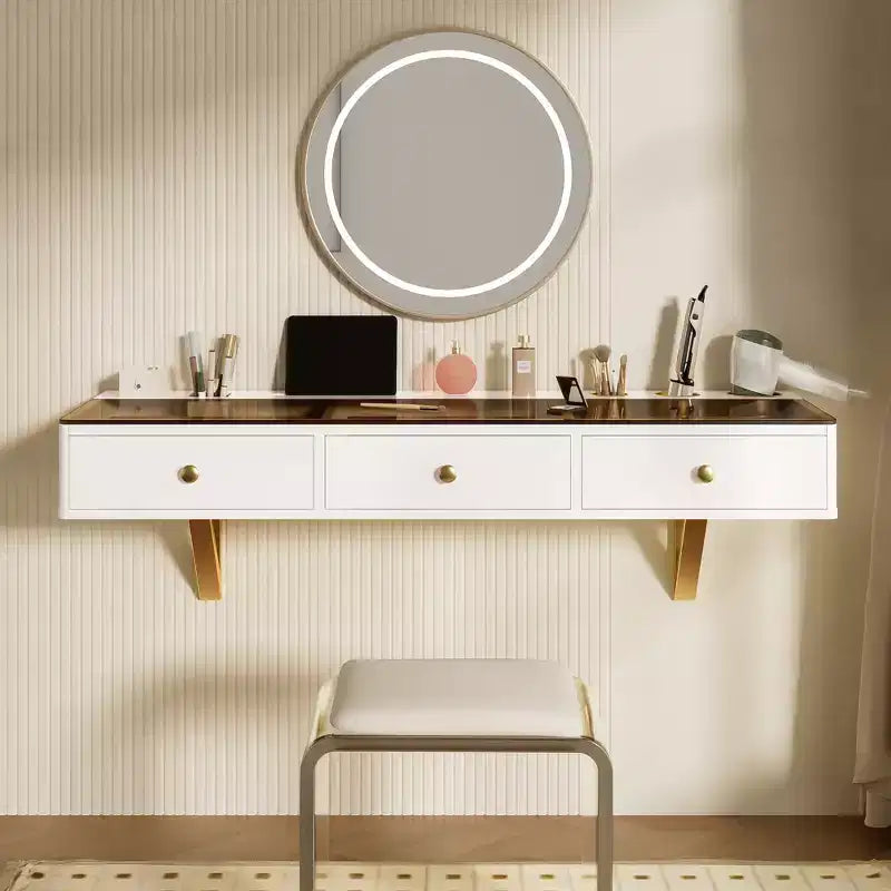 JVNOXK 47-inch Floating Shelf with Drawer, Multi-Functional Wall-Mounted Dressing Table, Wall-Mounted Desk, Suitable for Bedrooms, Light Beige