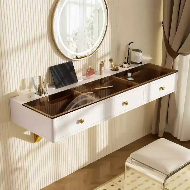 Étagère flottante avec tiroir, coiffeuse murale multifonctionnelle, bureau mural, convient aux chambres à coucher, beige clair