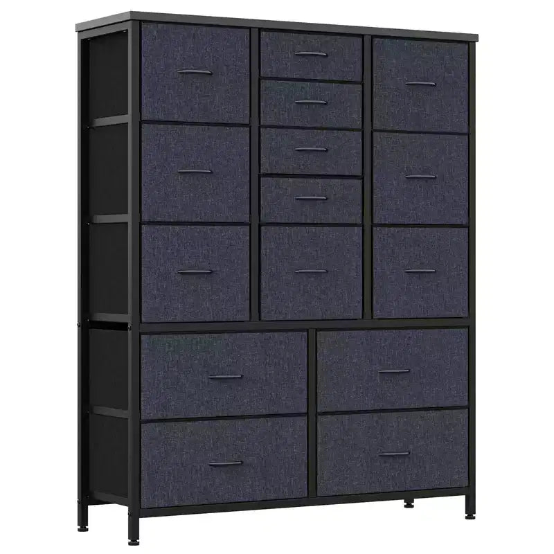 15 Drawers Dressers, Chest of Drawers with Wood Tabletop, Metal Frame, Storage Organizer Unit with Fabric