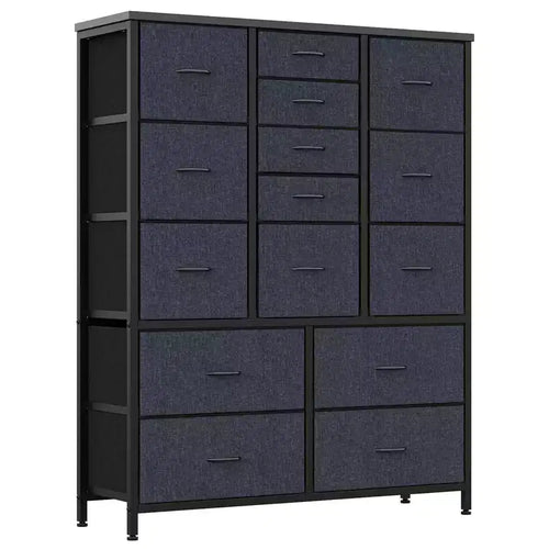 15 Drawers Dressers, Chest of Drawers with Wood Tabletop, Metal Frame, Storage Organizer Unit with Fabric