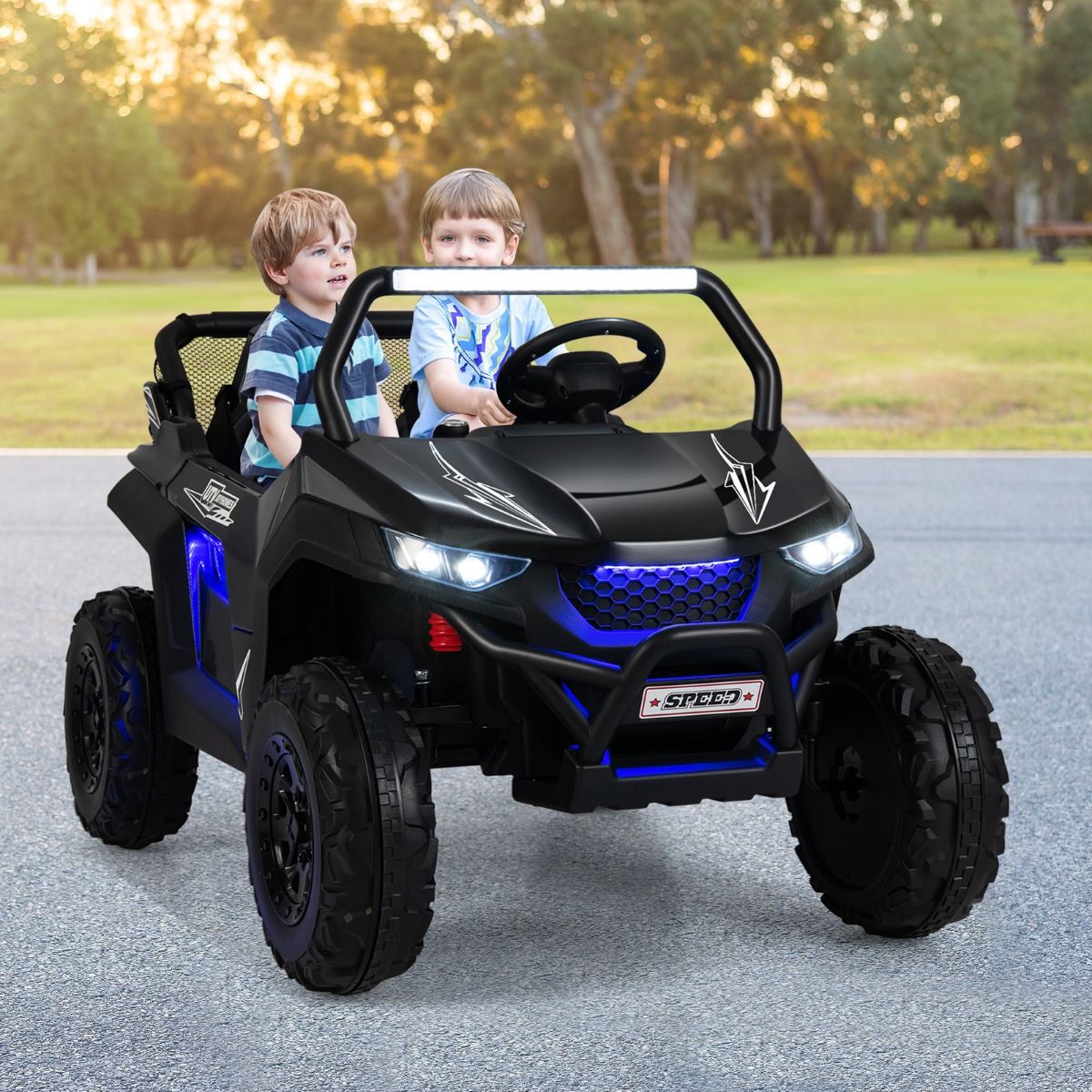 Voiture électrique Enfant 12 V Télécommande pour 3-8 Ans 2 Vitesses Ressort de Suspension Charge 59KG 118x74x71CM Noir/Rose/Rouge