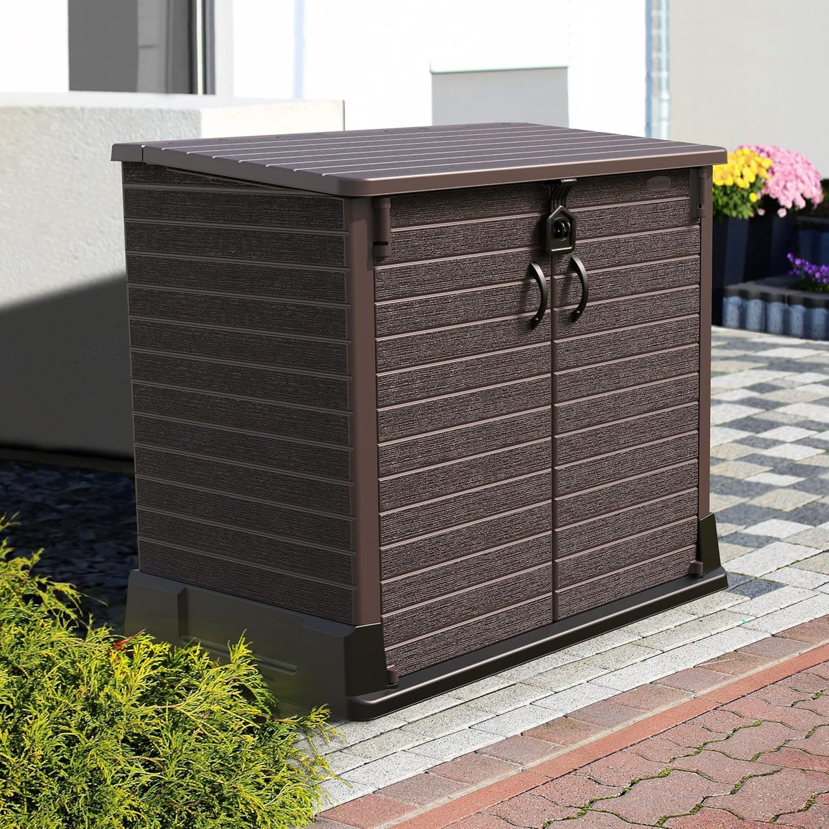 Duramax StoreAway 1200L Plastic Garden Shed/ Flat Lid, Outdoor Storage Shed, Wheelie Bin Hideaways, Wheelie bin box, Durable Construction, Ideal fo...