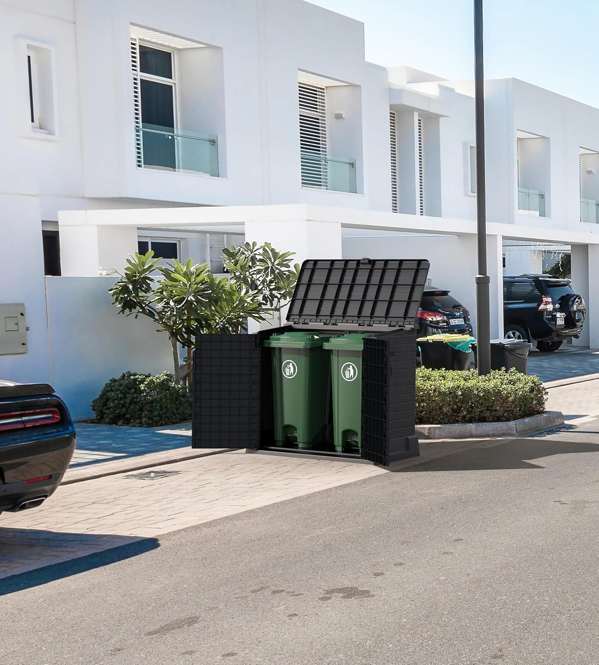 Duramax StoreAway 1200L Plastic Garden Shed/ Flat Lid, Outdoor Storage Shed, Wheelie Bin Hideaways, Wheelie bin box, Durable Construction, Ideal fo...