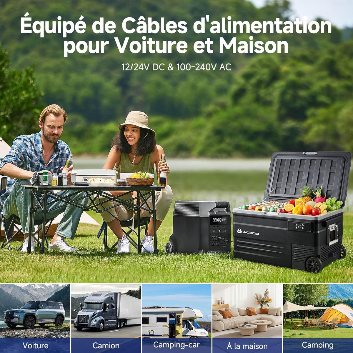 AAOBOSI 45L Glacière à Compresseur, Glaciere Électrique -20℃ à 20℃, Frigo Camion APP&Bouton Contrôle, 12/24V DC et 100-240V AC Glaciere Camping Pou...