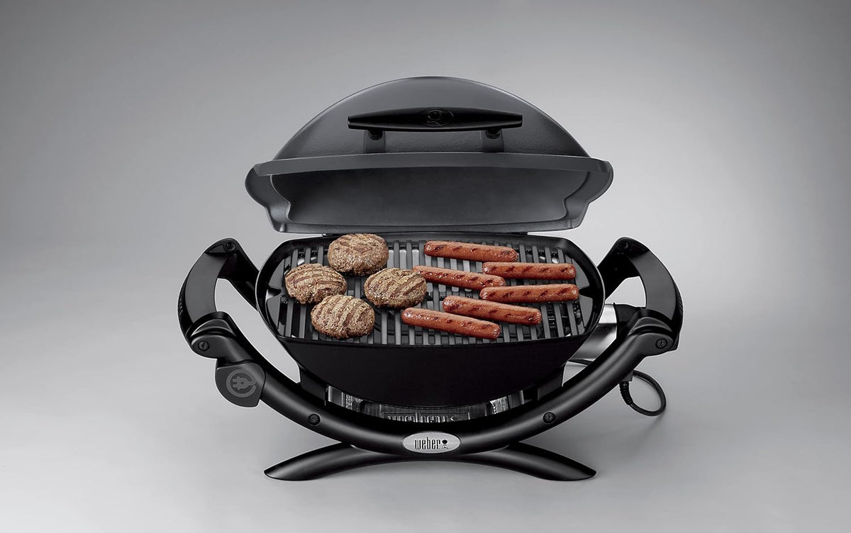 Weber Q1400 Barbecue électrique, surface de cuisson 43 x 32 cm, nomade, grille en fonte émaillée divisée en 2 parties, couvercle et cuve en fonte d...