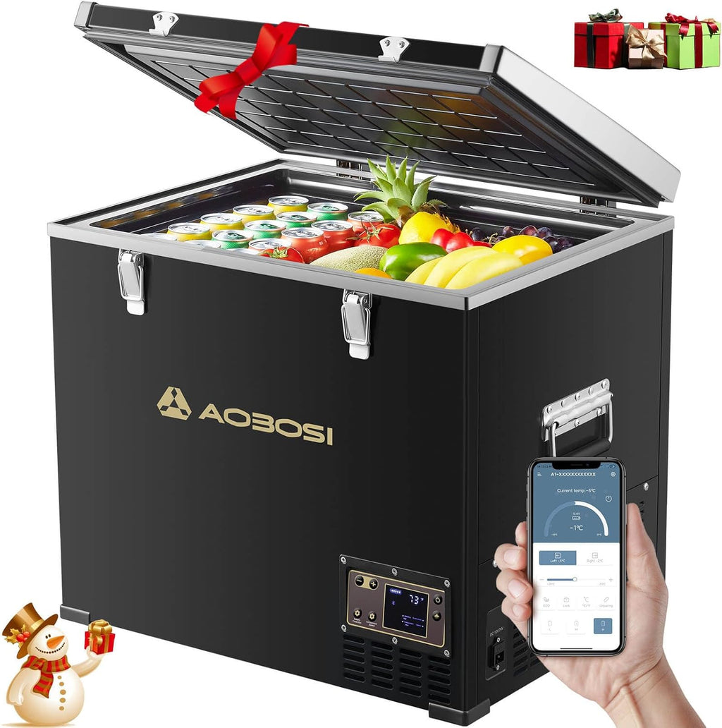 AAOBOSI 45L Glacière à Compresseur, Glaciere Électrique -20℃ à 20℃, Frigo Camion APP&Bouton Contrôle, 12/24V DC et 100-240V AC Glaciere Camping Pou...