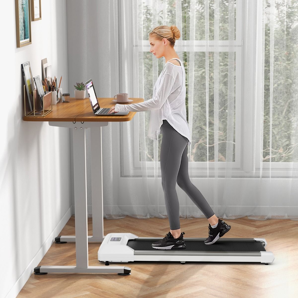 Tapis de Course Mince Tapis de Jogging avec Capacité de 120 Kg Télécommande et Écran Led Inclinable à Roulettes Tapis de Course à Glisser Gris/Noir...