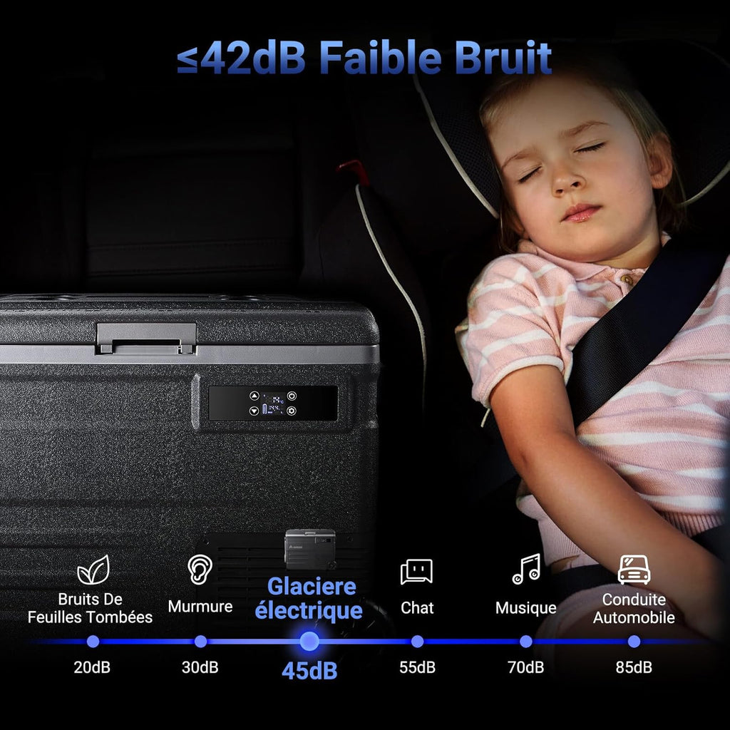 AAOBOSI 45L Glacière à Compresseur, Glaciere Électrique -20℃ à 20℃, Frigo Camion APP&Bouton Contrôle, 12/24V DC et 100-240V AC Glaciere Camping Pou...