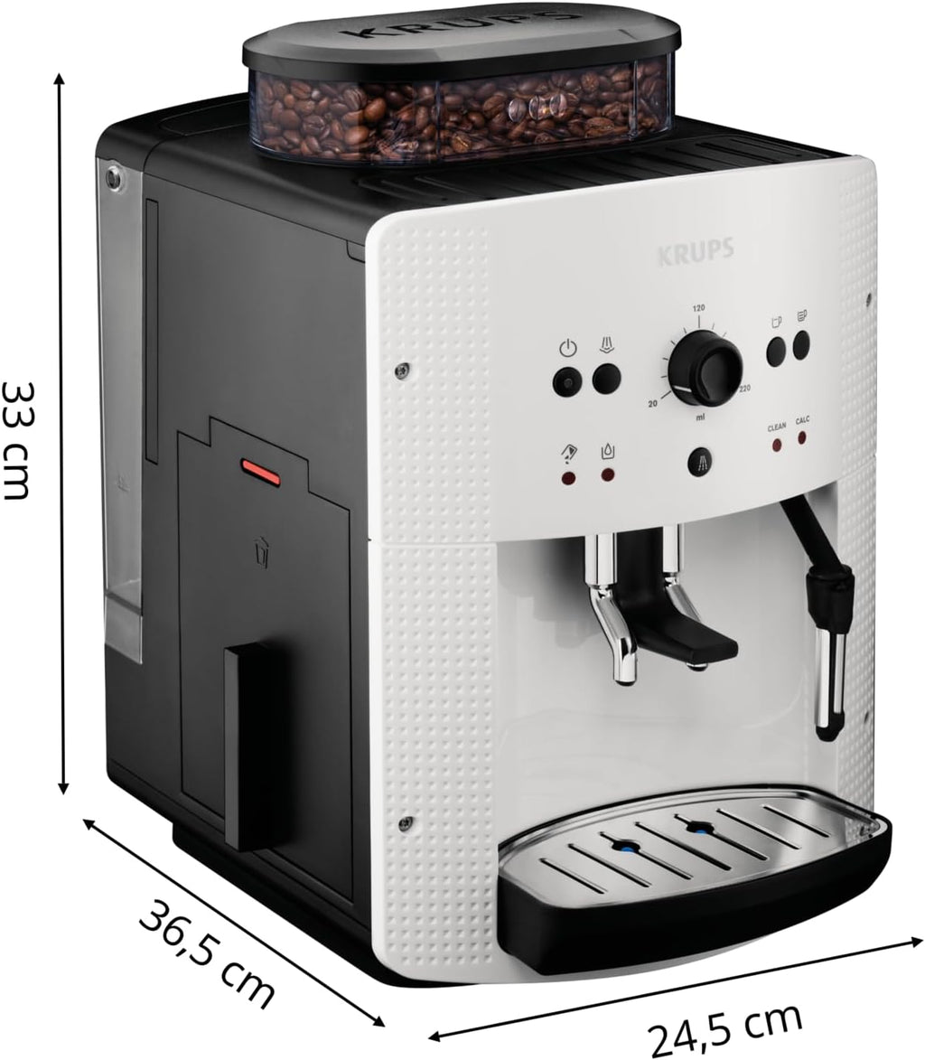 Krups Machine à café grain, 1,7 L, 2 tasses en simultané, Nettoyage automatique, Buse vapeur pour Cappuccino, Cafetière espresso, Essential noire Y...