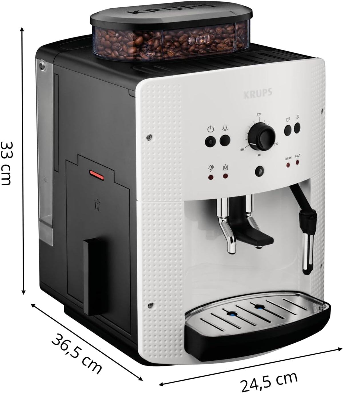 Krups Machine à café grain, 1,7 L, 2 tasses en simultané, Nettoyage automatique, Buse vapeur pour Cappuccino, Cafetière espresso, Essential noire Y...