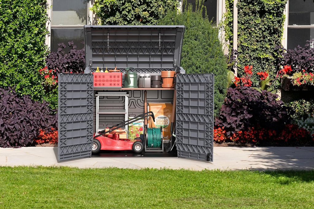Duramax StoreAway 1200L Plastic Garden Shed/ Flat Lid, Outdoor Storage Shed, Wheelie Bin Hideaways, Wheelie bin box, Durable Construction, Ideal fo...